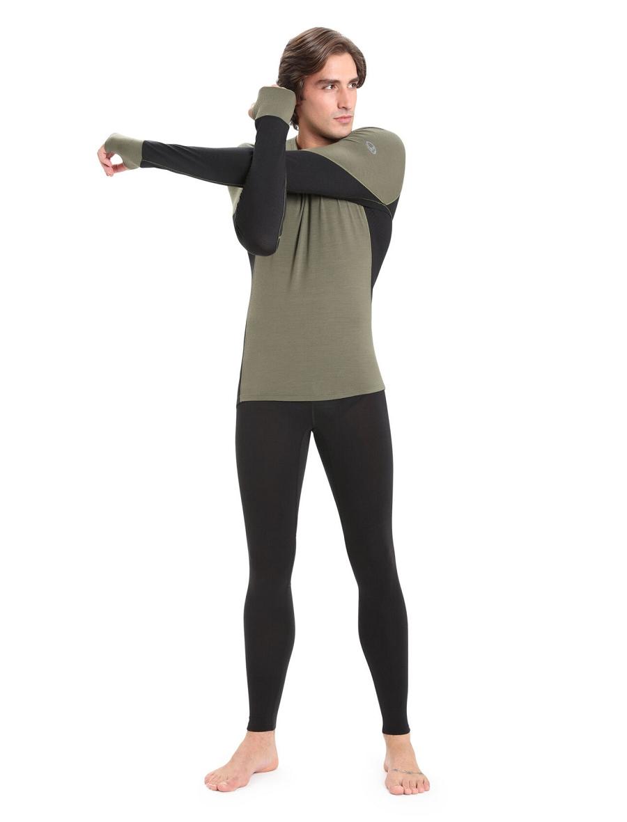 Icebreaker BodyfitZone™ Merino 260 Zone Long Sleeve Crewe Thermal Top Férfi Base Layers Olivazöld Fekete | HU 1380FDNM